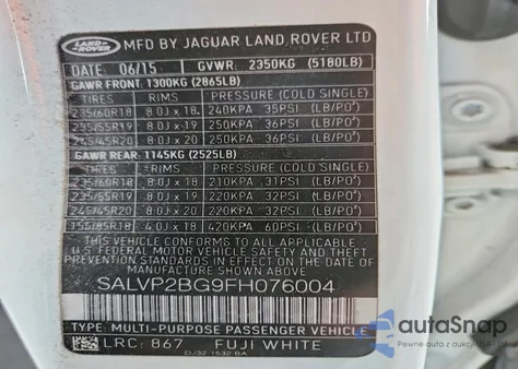 2015 Land Rover Range Rover Evoque Pure Plus from USA, damaged, VIN SALVP2BG9FH076004